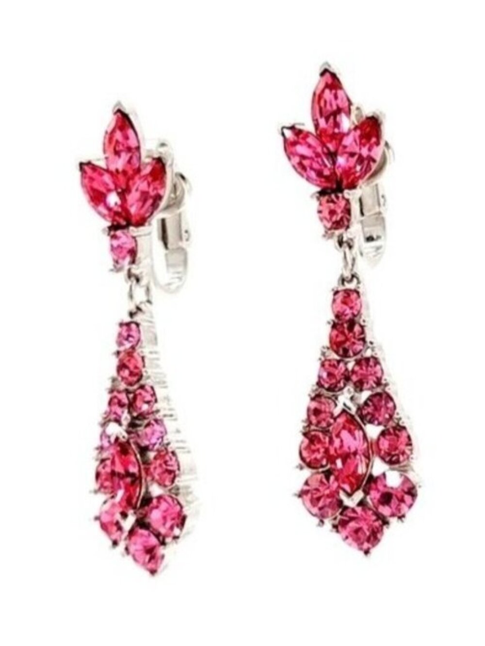 Trifari vintage pink rhinestone drop clip earrings